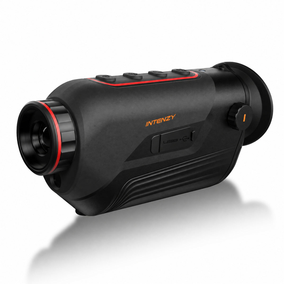 Intenzy G325 thermal monocular, full side profile with control buttons and USB-C port